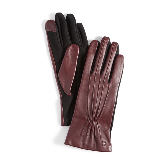 Cole Haan Leather Points Stretch Gloves in Pinot - Picture 1 of 4